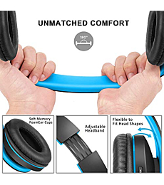 Bluetooth Headphones Over-Ear, Zihnic Foldable Wireless and Wired Stereo Headset Micro SD/TF, FM for Cell Phone,PC,Soft Earmuffs &Light Weight for Prolonged Wearing (Black/Blue)