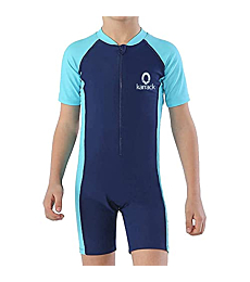 karrack Girls and Boys One Piece Rash Guard Swimsuit Kid Water Sport Short Swimsuit UPF 50+ Sun Protection Bathing Suits Blue