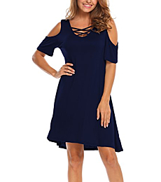 Bluetime Women Plus Size Short Sleeve Dress Casual Summer Cold Shoulder Swing T-Shirt Loose Dresses (XXXL, Floral8)