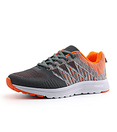 JABASIC Women Casual Breathable Running Sneakers Lightweight Tennis Shoes (7,Grey/Orange)
