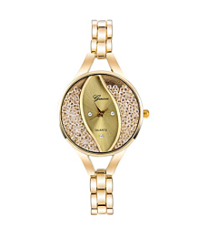 Weicam Women's Diamond Wristwatch Bangle Bracelet Jewelry Set Analog Quartz Wrist Watch for Ladies (Gold)