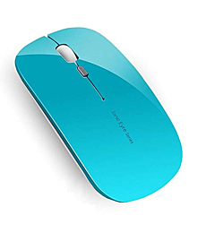 Q5 Slim Rechargeable Wireless Mouse, 2.4G Optical Silent Ultra Thin Wireless Computer Mouse with USB Receiver and Type C Adapter, Compatible with PC, Laptop, Desktop (Blue)