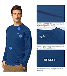 BALEAF Men's Long Sleeve Shirts Lightweight UPF 50+ Sun Protection SPF T-Shirts Fishing Hiking Running Ocean Blue Size XL