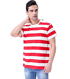 Funny World Mens Red and White Striped Shirt Casual Short Sleeve T-Shirts XL