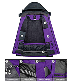 GEMYSE Women's Mountain Waterproof Ski Snow Jacket Winter Windproof Rain Jacket (Purple, Small)