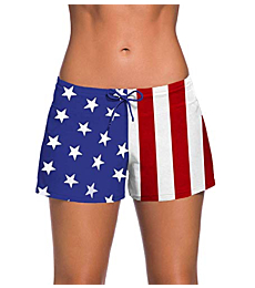 Sythyee Women's Swimsuit Shorts Tankini Swim Briefs Plus Size Bottom Boardshort Summer Swimwear Beach Trunks American Flag S