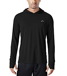 Willit Men's UPF 50+ Sun Protection Hoodie Shirt Long Sleeve SPF Fishing Outdoor UV Shirt Hiking Lightweight Black L