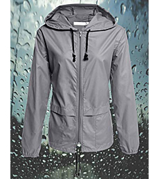 Raincoat for Women Lightweight Waterproof Travel Rain Jackets Packable Outdoor Hooded Windbreaker Rain Poncho(Grey M)