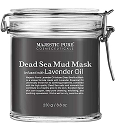 Majestic Pure Dead Sea Mud Mask with Lavender Oil - Natural Face and Skin Care - Helps Reducing Pores and Appearances of Acne and Blackheads - Soothing, Therapeutic, and Nourishing - 8.8 oz
