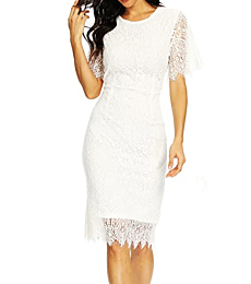 Women's Elegant Fixed V-Neck Classic Floral Lace Bodycon Cocktail Lace Dress (931B-1-3 Navy, L)