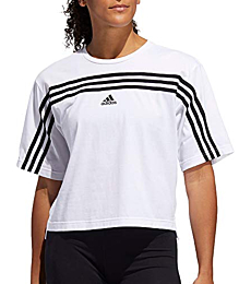 adidas Women's Must Haves Ringer 3-Stipes T-Shirt (White/Black, Small)