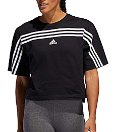adidas Women's Must Haves Ringer 3-Stipes T-Shirt (Small, Black/White)