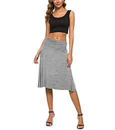 EXCHIC Women's Stretchy Ruched Waist Shirring Flared Yoga Skirt (S, Light Grey)