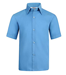 S.H. Churchill & Co. Boy's Short Sleeve Button Down Shirt, Crystal Blue, Size 16