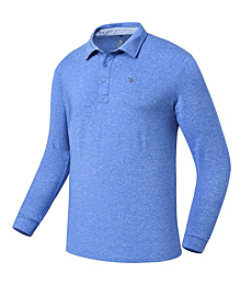 MoFiz Men's Golf Shirts Long-Sleeve Polo Shirt Workout Active Sports Blue Size L
