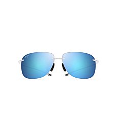 Maui Jim Hikina w/ Patented PolarizedPlus2 Lenses Polarized Rimless Sunglasses, Crystal Matte/Blue Hawaii Polarized, Large