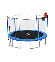Kangaroo Hoppers 15 FT Trampoline with Safety Enclosure Net, Basketball Hoop and Ladder -2022 Upgraded Kids Basketball Hoop Trampoline TUV & ASTM Tested -Multiple Color Choices(BLUE-15FT)