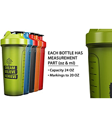 JEELA SPORTS [5 PACK] Protein Shaker Bottles for Protein Mixes -24 OZ- Dishwasher Safe Shaker cups for protein shakes - Shaker Cup for Blender Protein Shaker bottle for shakes protein shake blender