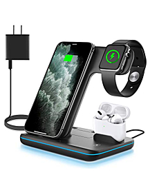 WAITIEE Wireless Charger 3 in 1, 15W Fast Charging Station for Apple iWatch 6/5/4/3/2/1,AirPods Pro,for iPhone14/13 Pro/Pro Max/12/11/X/Xr/Xs/8/Samsung Galaxy Phone Series (No Watch Charging Cable)
