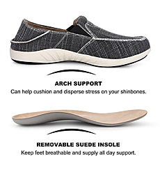 Slip On Shoes for Men, Plantar Fasciitis Canvas Loafer Shoes with Arch Support, Orthopedic Casual Non Slip Shoes with Rubber Sole (8, Black)