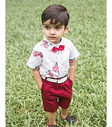 Toddler Baby Boys Rose Floral Shorts Set Short Sleeve Button Down Shirt + Shorts Pants 2 Pieces Infant Summer Clothes Outfits Red 2-3 Years