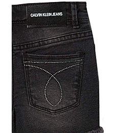 Calvin Klein Girls' Boyfriend Fit Stretch Denim Shorts, Noire/Cut Off, 14