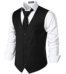 ZEROYAA Men's Hipster Urban Design 3 Pockets Business Formal Dress Vest for Suit Tuxedo ZLSV16 Black Small