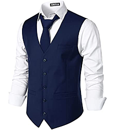 ZEROYAA Men's Hipster Urban Design 3 Pockets Business Formal Dress Vest for Suit Tuxedo ZLSV16 Navy Large