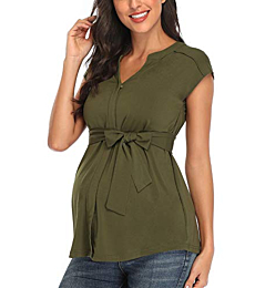 Glampunch Maternity Tops V Neck Sleeve&Long Sleeve Tunic Tops Casual Pregnancy Blouse Shirts