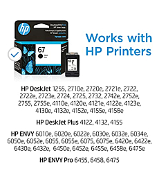 Original HP 67 Black Ink Cartridge | Works with HP DeskJet 1255, 2700, 4100 Series, HP ENVY 6000, 6400 Series | Eligible for Instant Ink | 3YM56AN