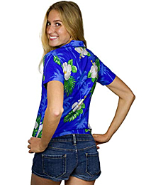 KING KAMEHA Funky Hawaiian Blouse Shirt, Shortsleeve, Print Small Flower, Darkblue, XS