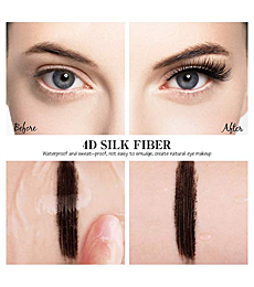 4D Silk Fiber Lash Mascara, Fiber Mascara, 4D Silk Fiber Eyelash Mascara, Best for Thickening & Lengthening, Waterproof, Long-Lasting, Lasting All Day, Waterproof, Smudge Proof Eyelashes