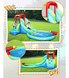 ACTION AIR Inflatable Waterslide, Bounce House with Slide for Wet and Dry, Kids Backyard Waterpark for Summer Fun, Water Gun & Splash Pool