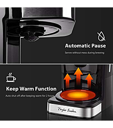 Programmable Coffee Maker, 4-12 Cups Drip Coffee Machine with Glass Carafe, Regular & Strong Brew, Pause & Serve for Home and Office, Taylor Swoden