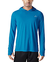 Willit Men's UPF 50+ Sun Protection Hoodie Shirt Long Sleeve SPF Fishing Outdoor UV Shirt Hiking Lightweight Brilliant Blue L