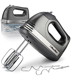 Mueller Electric Hand Mixer, 5 Speed 250W Turbo with Snap-On Storage Case and 4 Chrome-plated Steel Accessories for Easy Whipping, Mixing Cookies, Brownies, Cakes, and Dough Batters