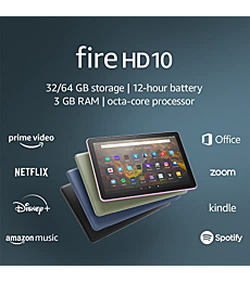 Fire HD 10 tablet, 10.1", 1080p Full HD, 32 GB, latest model (2021 release), Black