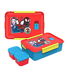 Zak Designs Spidey And His Amazing Friends Reusable Plastic Bento Box with Leak-Proof Seal, Carrying Handle, Microwave Steam Vent, and Individual Containers for Kids' Packed Lunch