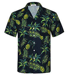 ELETOP Men's Hawaiian Shirt Quick Dry Tropical Aloha Shirts Beach Holiday Casual Shirts SA11 Pineapple XL