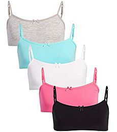 Rene Rofe Girls' Joelle Training Bra – 5 Pack Stretch Cotton Cami Bralette (7-14), Size 7/8, Pop Pink Solids