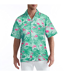 zeetoo Men's Hawaiian Shirt Short Sleeve Button Down Beach Shirts Tropical Aloha Shirt Holiday Casual Shirts Green Large