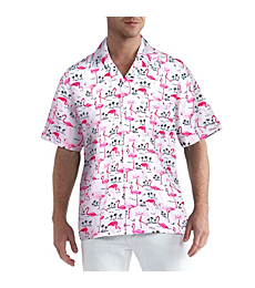 zeetoo Men's Hawaiian Shirt Short Sleeve Button Down Beach Shirts Tropical Aloha Shirt Holiday Casual Shirts Pink Medium