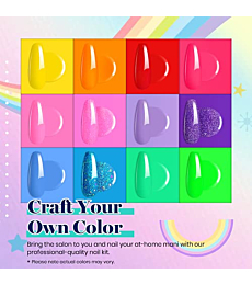 Beetles Gel Nail Polish Starter Kit with U V Light 12 Colors Red, Neon Pink Rainbow Summer Gel Nail Kit with 48W LED Nail Lamp Gel Base Top Coat Cure Yellow Neon Green Gel Polish Nail Gift for Women