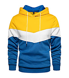 Mooncolour Mens Novelty Color Block Hoodies Cozy Sport Outwear Yellow Blue