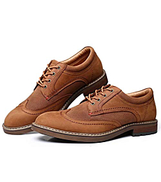 Mens Dress Shoes, Lace Up Casual Oxford Wingtip Brogue Formal Business Oxfords, Apricot