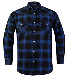 Snap Buttons Flannel Shirts for Men Regular Fit Mens Long Sleeve Shirt,Yellow Navy MFL001,X-Large
