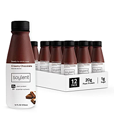 Soylent Plant Based Creamy Chocolate Meal Replacement Shake, Contains 20g Complete Vegan Protein, Ready-to-Drink, 14oz, 12 Pack