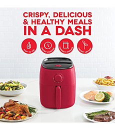 DASH Tasti-Crisp™ Electric Air Fryer Oven Cooker with Temperature Control, Non-Stick Fry Basket, Recipe Guide + Auto Shut Off Feature, 1000-Watt, 2.6Qt, Red
