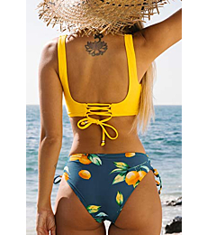 CUPSHE Women's Bikini Swimsuit Floral Print Tie Side Twist Front Two Piece Bathing Suit, XS Yellow