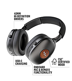 House of Marley Positive Vibration XL ANC: Noise Cancelling Over-Ear Headphones with Microphone, Wireless Bluetooth Connectivity, and 26 Hours of Playtime